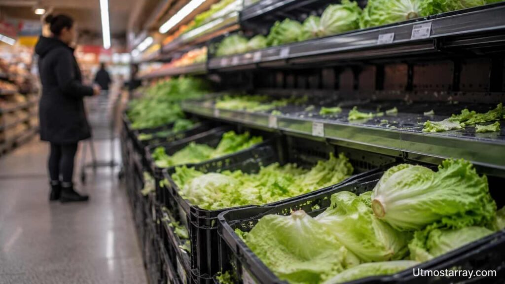 Lettuce Shortage: Causes, Supply Chain Disruptions and Smart Solutions Empty supermarket lettuce shelves during a lettuce shortage crisis