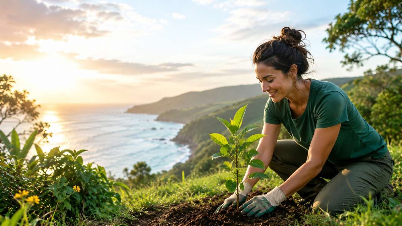 Person supporting environmental causes while enjoying mental wellness in nature.