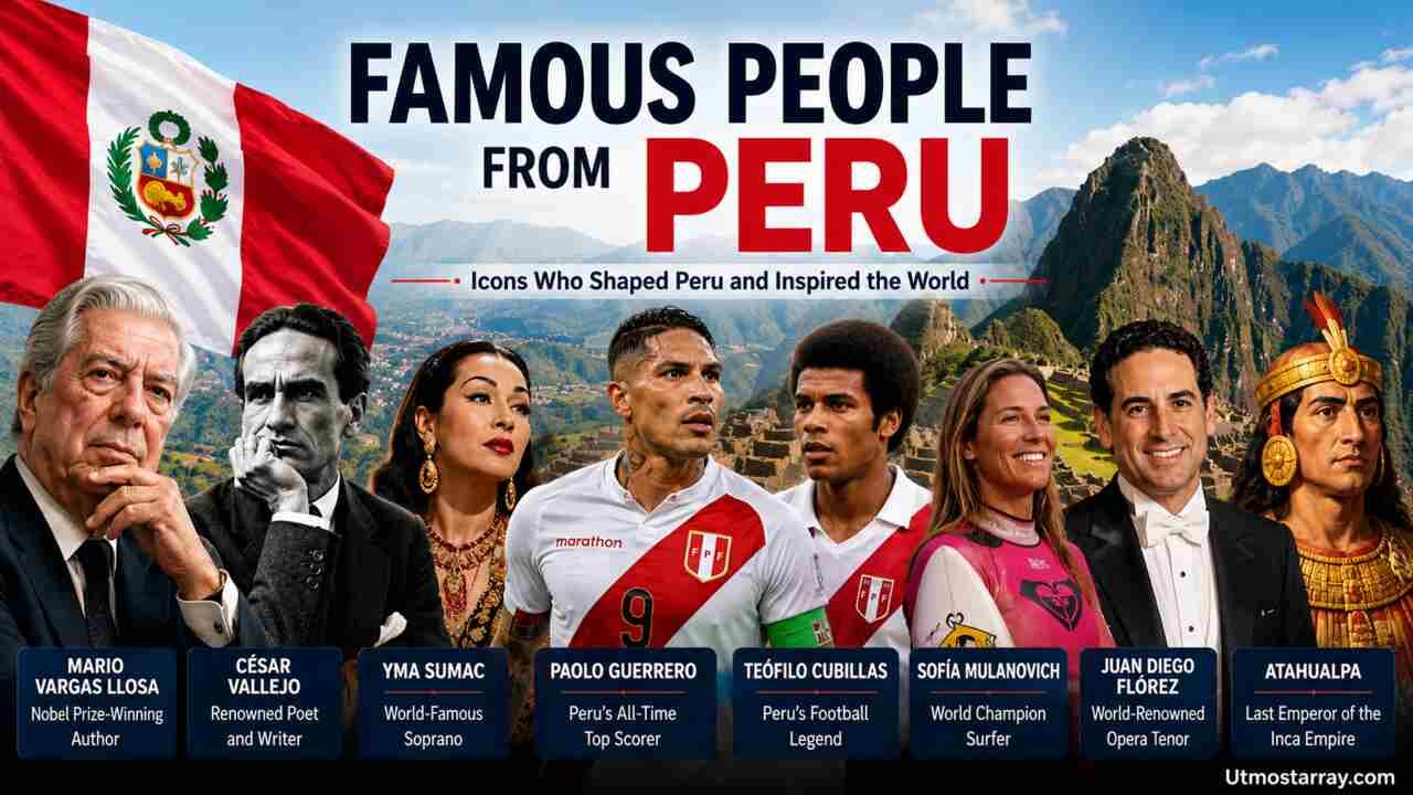 Famous people from Peru including writers, athletes, musicians, and historical figures