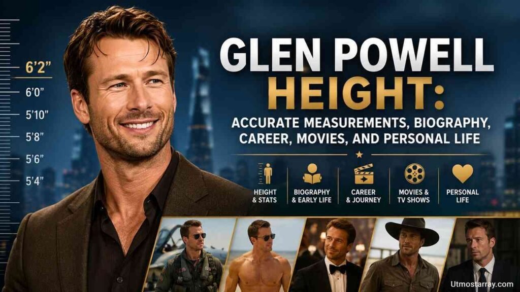 How Tall Is Glen Powell? Height, Age, Early Life, Movies, and Hollywood Career Glen Powell standing with accurate height measurements and biography overview