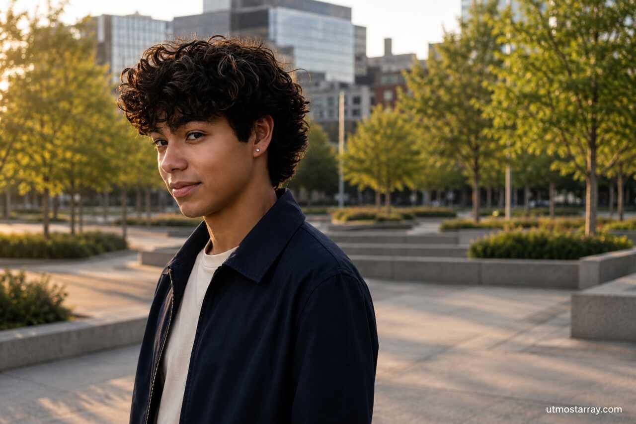 Malachi Barton posing outdoors in an urban park