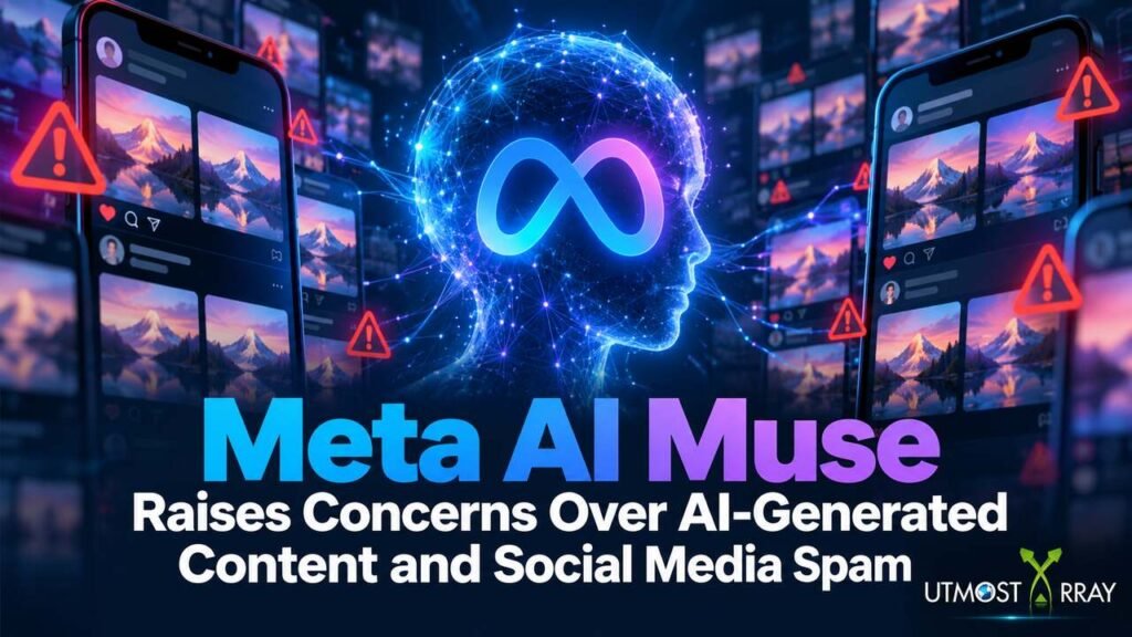 Meta AI Muse Raises Concerns Over AI-Generated Content and Social Media Spam Meta AI Muse illustration showing AI-generated content and social media spam concerns.